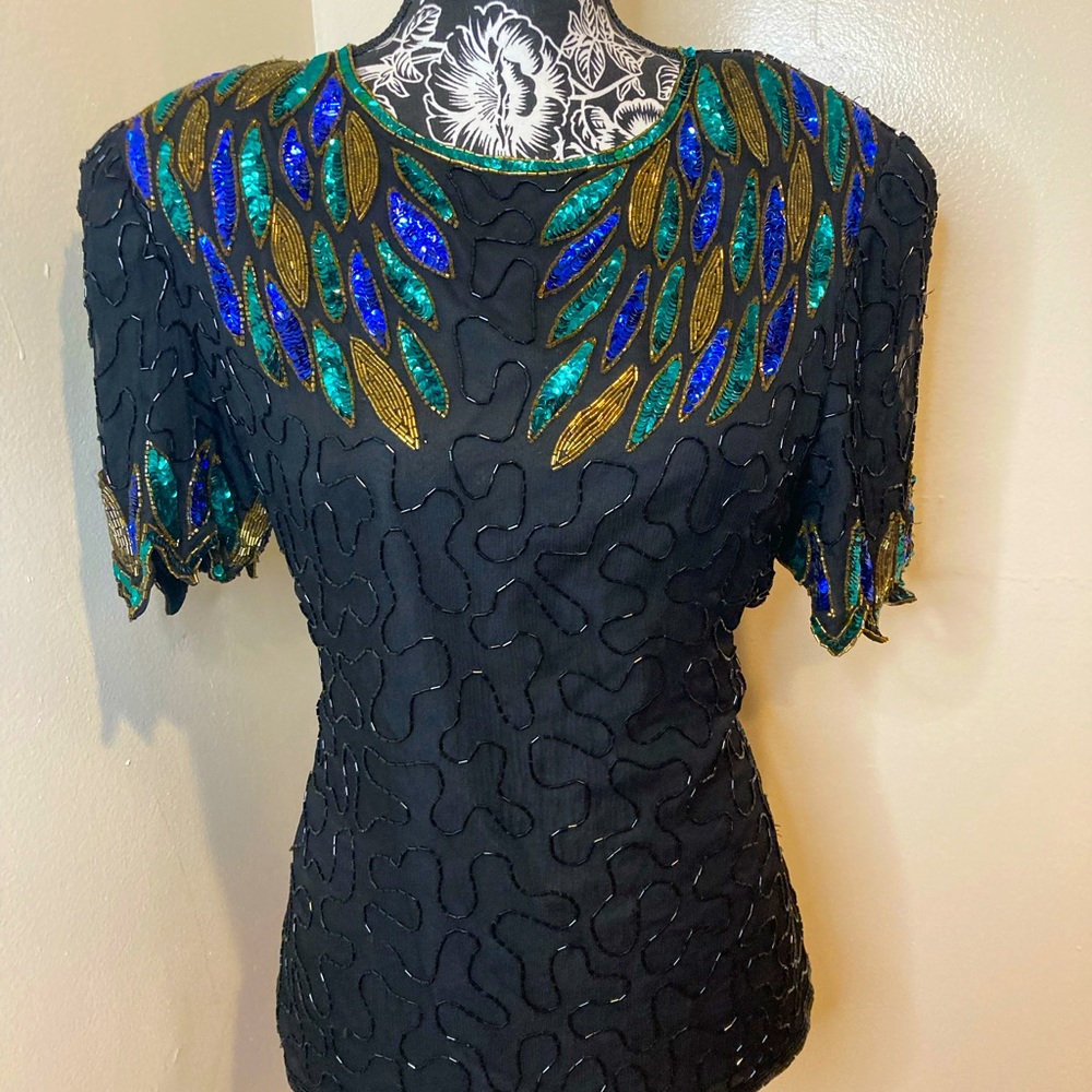 Vintage Sequin Top. Peacock like details.